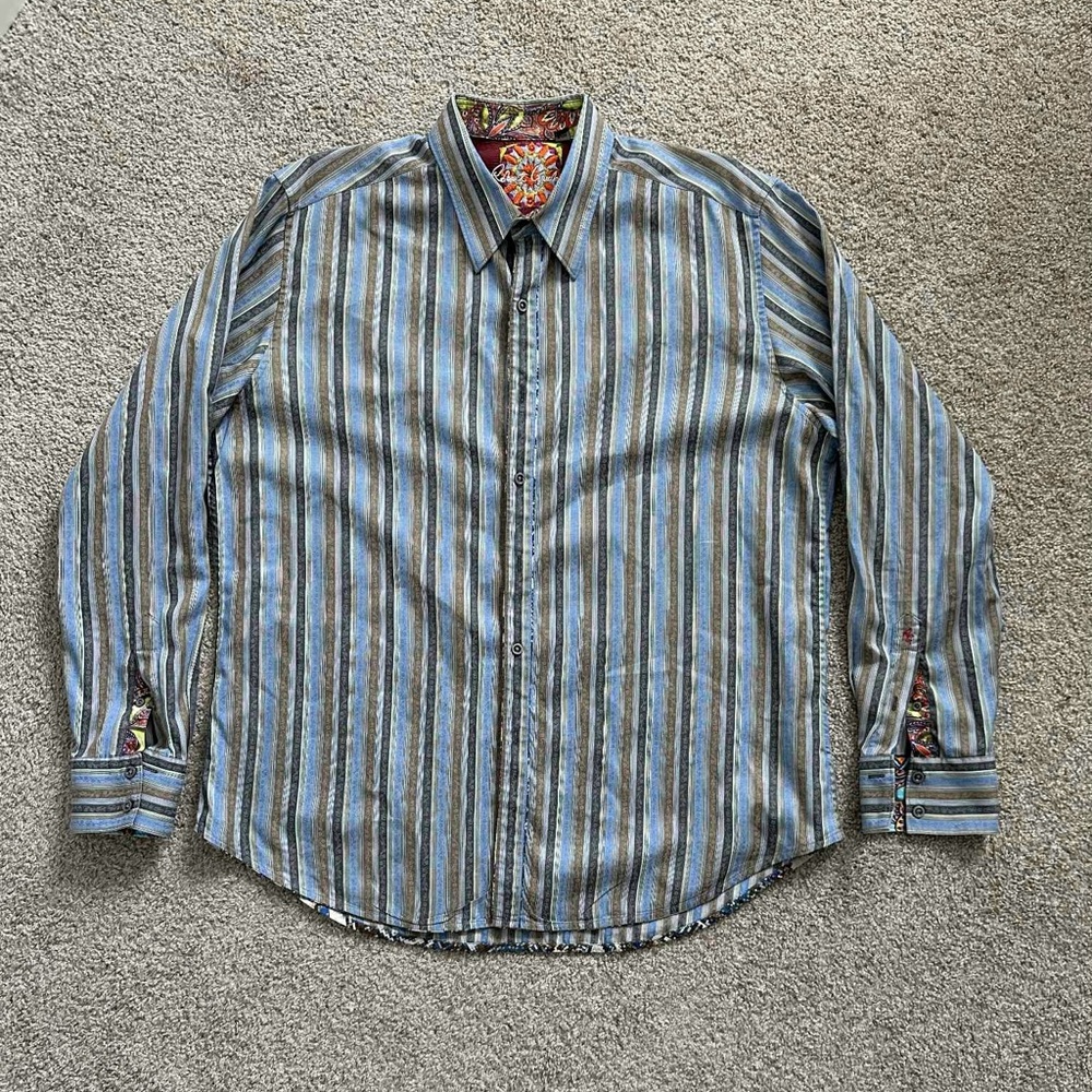 Robert Graham Stripe Shirt Cotton Flip Cuff XL Long Sleeve